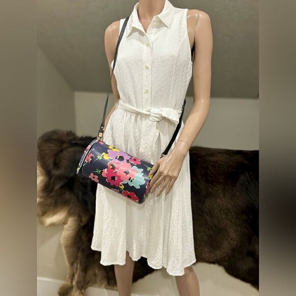 Handmade Genuine Cowhide Floral Print Barrel Bag/Crossbody with 2 Strap Styles - Picture 11 of 15